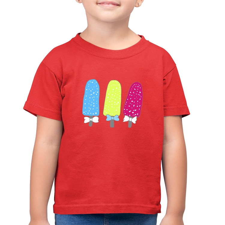 Camiseta Algodão Infantil Colorfull Icecreams - Vermelha