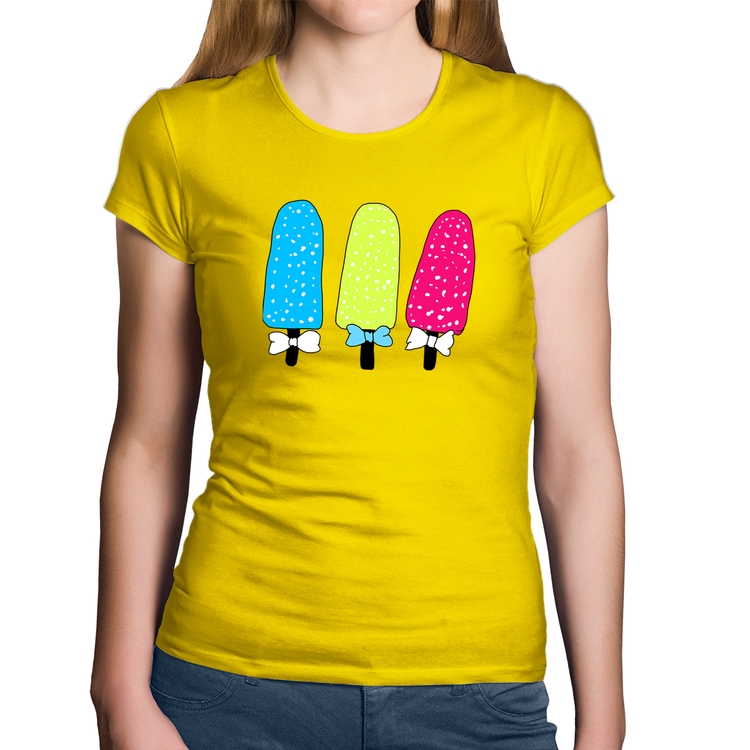 Baby Look Algodão Colorfull Icecreams - Amarela