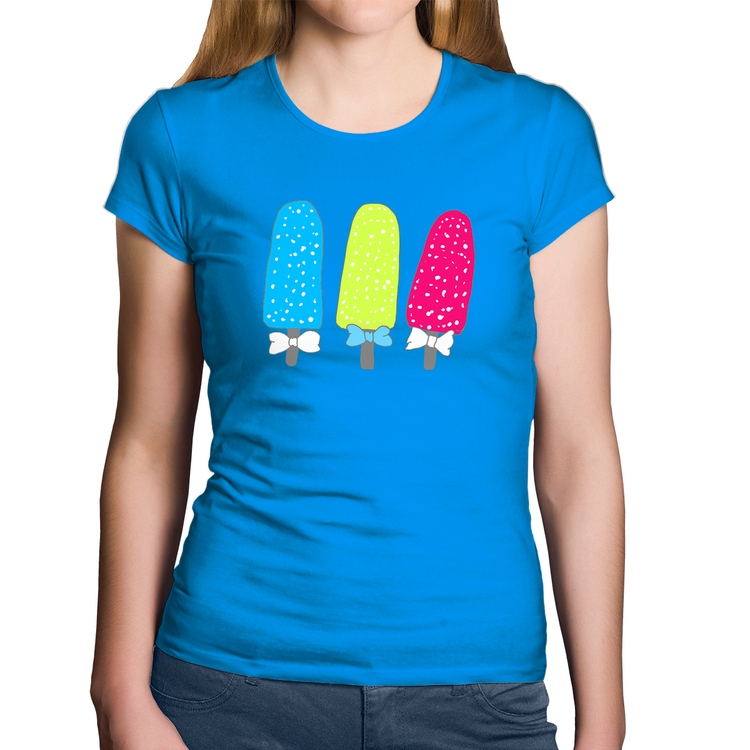 Baby Look Algodão Colorfull Icecreams - Azul