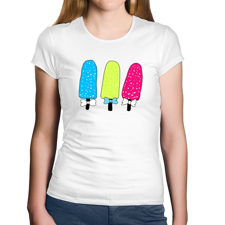 Baby Look Algodão Colorfull Icecreams - Branca