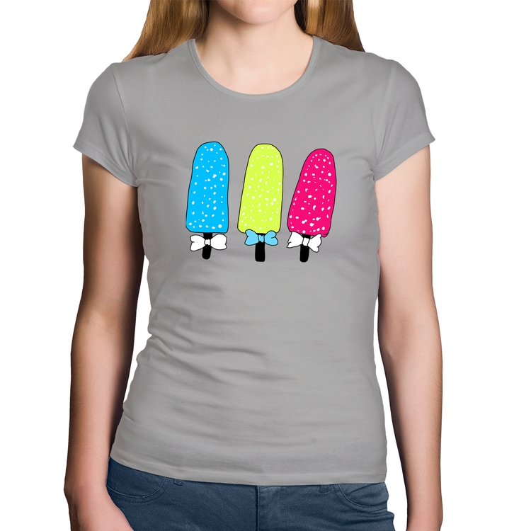 Baby Look Algodão Colorfull Icecreams - Cinza