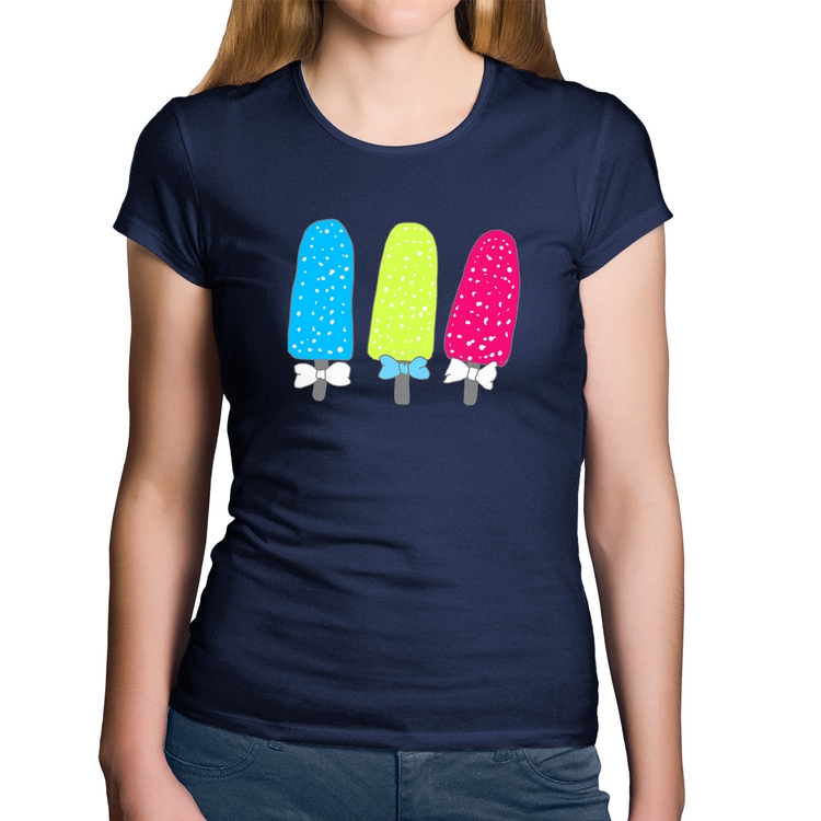 Baby Look Algodão Colorfull Icecreams - Marinho