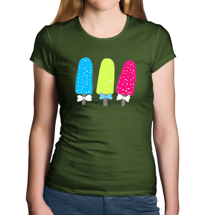 Baby Look Algodão Colorfull Icecreams - Musgo