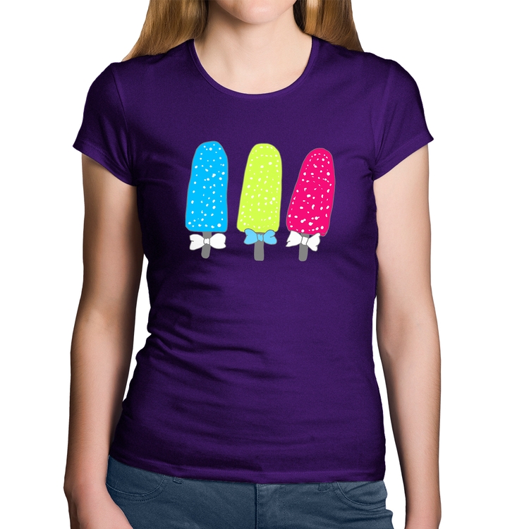 Baby Look Algodão Colorfull Icecreams - Roxa