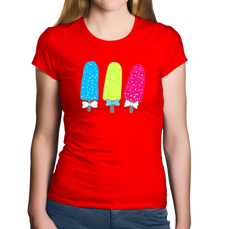 Baby Look Algodão Colorfull Icecreams - Vermelha