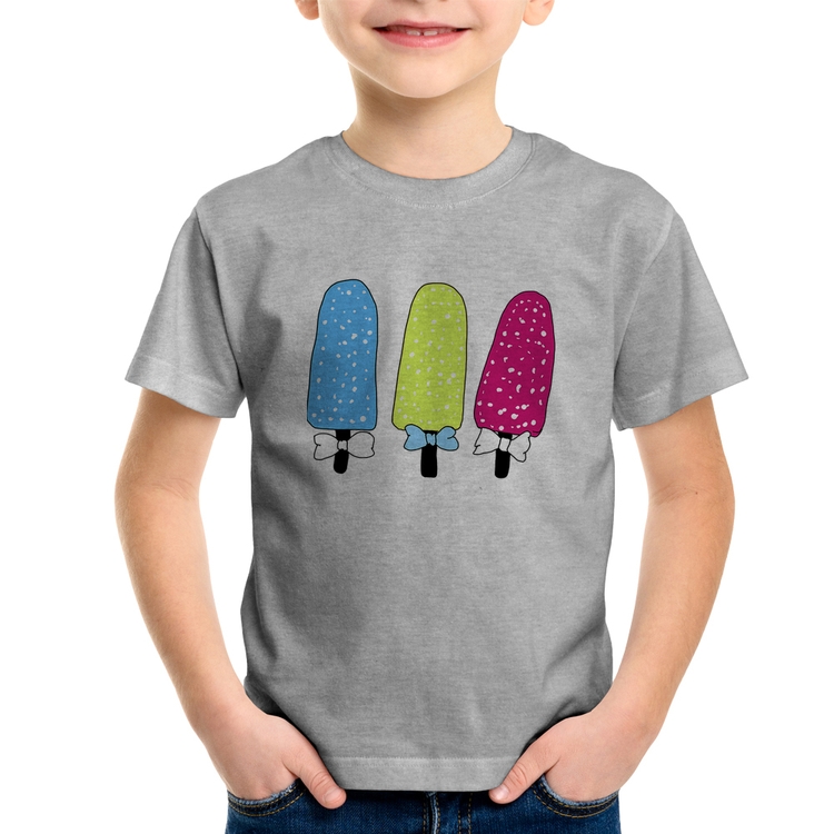 Camiseta Infantil Colorfull Icecreams - Cinza