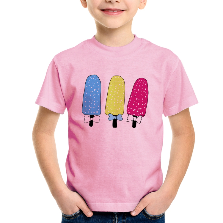 Camiseta Infantil Colorfull Icecreams - Rosa Bebê