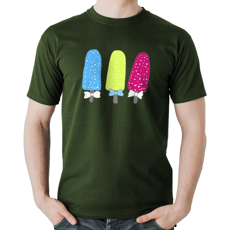 Camiseta Algodão Colorfull Icecreams - Musgo