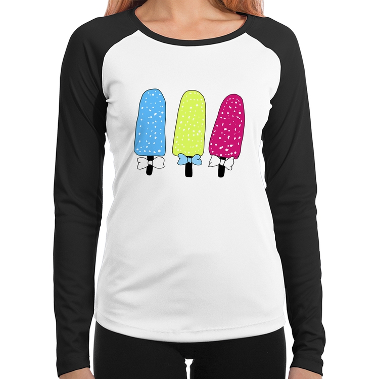 Baby Look Raglan Colorfull Icecreams Manga Longa