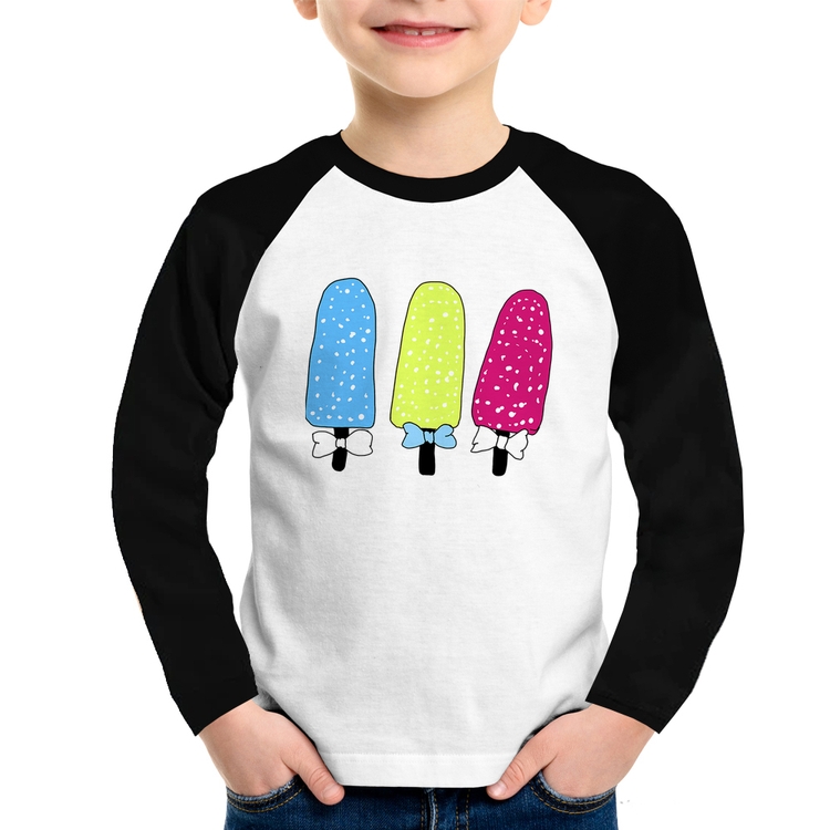 Camiseta Raglan Infantil Colorfull Icecreams Manga Longa