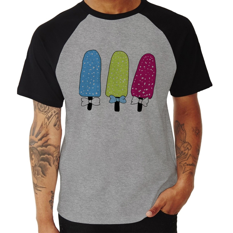 Camiseta Raglan Colorfull Icecreams - Cinza/Preto