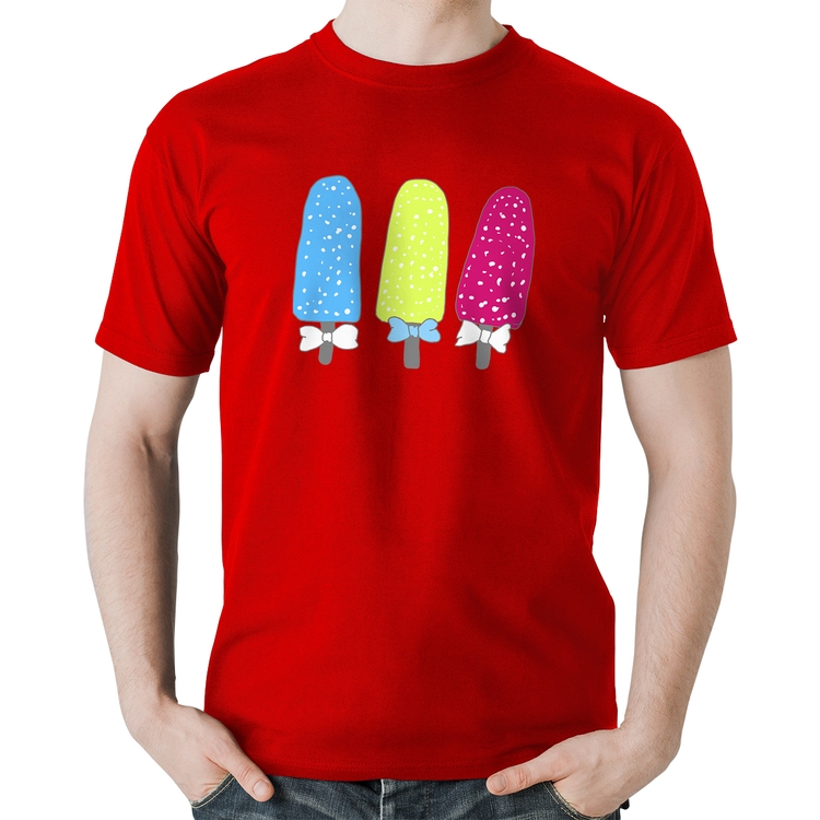 Camiseta Algodão Colorfull Icecreams - Vermelha