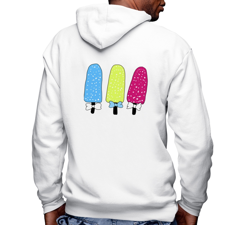 Blusa Moletom Colorfull Icecreams Masculina com Capuz e Zíper - Branca
