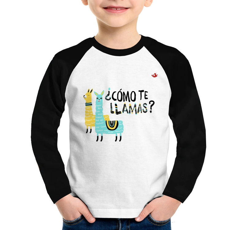 Camiseta Raglan Infantil ¿Como te llamas? Manga Longa