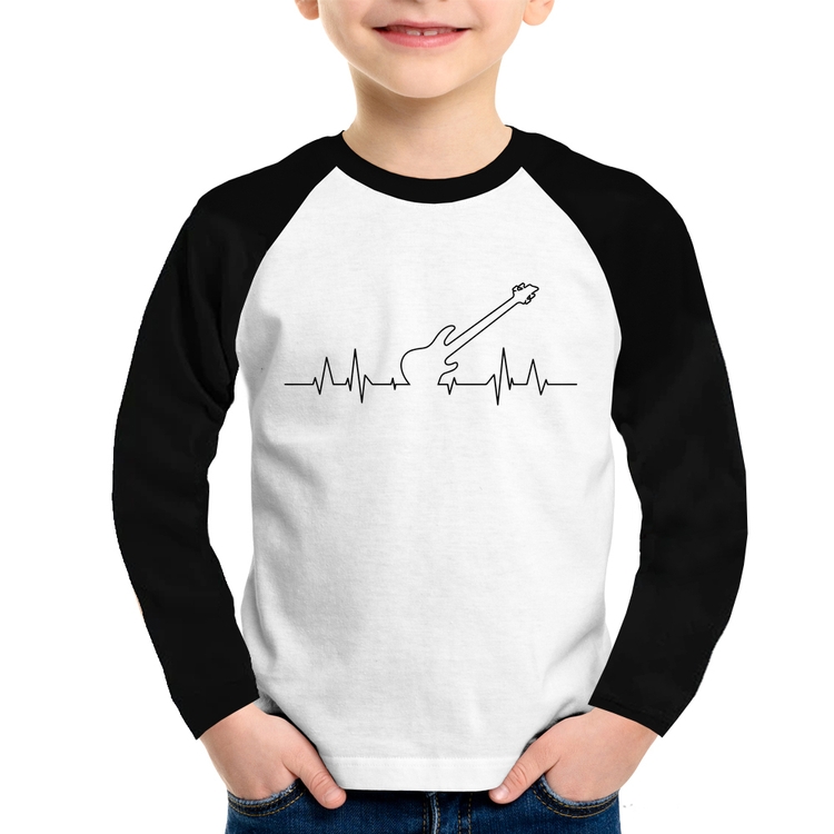 Camiseta Raglan Infantil Contra Baixo Batimentos Cardíacos Manga Longa
