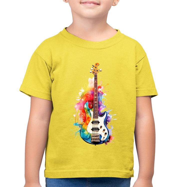 Camiseta Algodão Infantil Contra Baixo Watercolor - Amarelo Canário