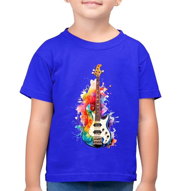 Camiseta Algodão Infantil Contra Baixo Watercolor - Azul Royal