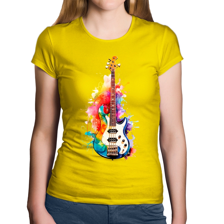 Baby Look Algodão Contra Baixo Watercolor - Amarela