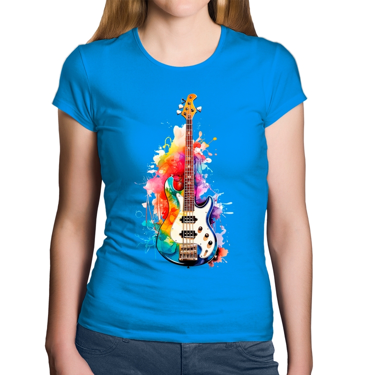 Baby Look Algodão Contra Baixo Watercolor - Azul