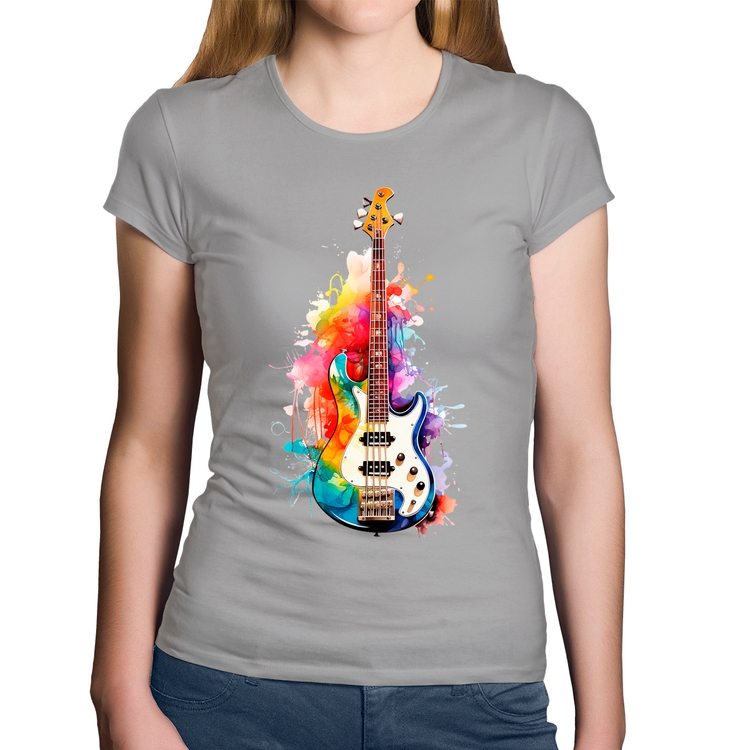 Baby Look Algodão Contra Baixo Watercolor - Cinza