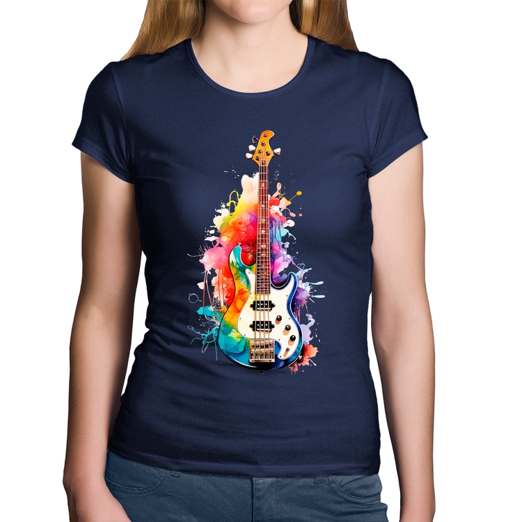 Baby Look Algodão Contra Baixo Watercolor - Marinho