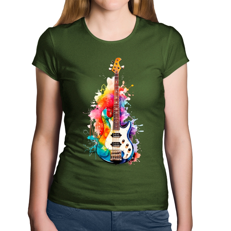 Baby Look Algodão Contra Baixo Watercolor - Musgo