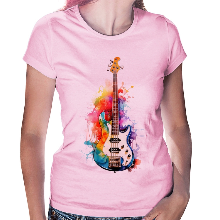 Baby Look Contra Baixo Watercolor - Rosa Bebê