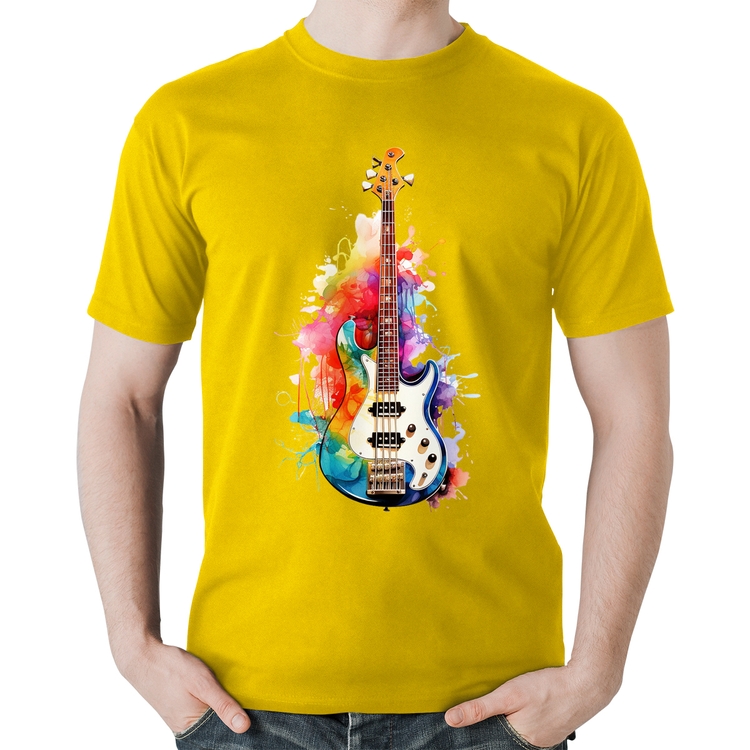 Camiseta Algodão Contra Baixo Watercolor - Amarela