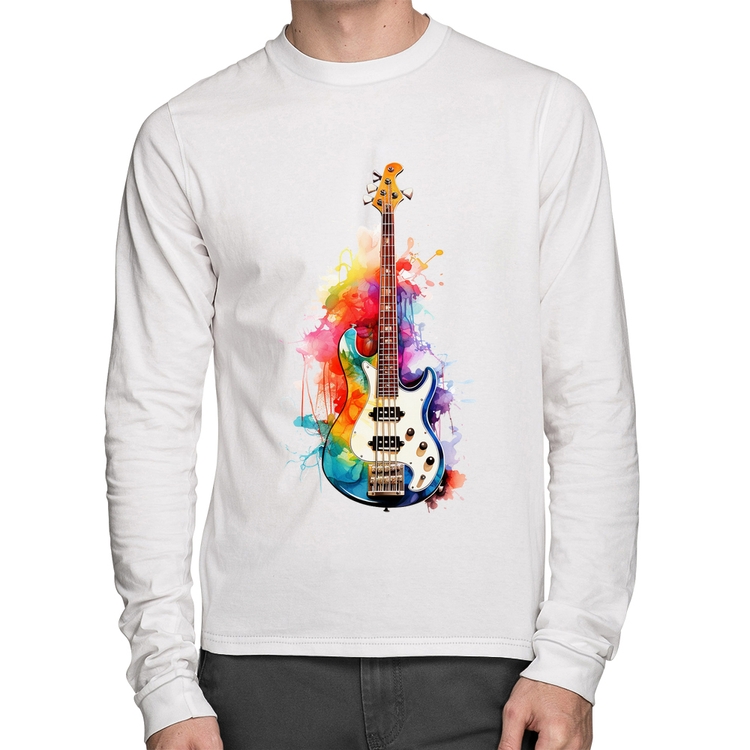 Camiseta Algodão Contra Baixo Watercolor Manga Longa - Branca