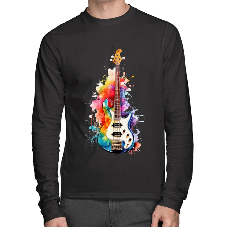 Camiseta Algodão Contra Baixo Watercolor Manga Longa