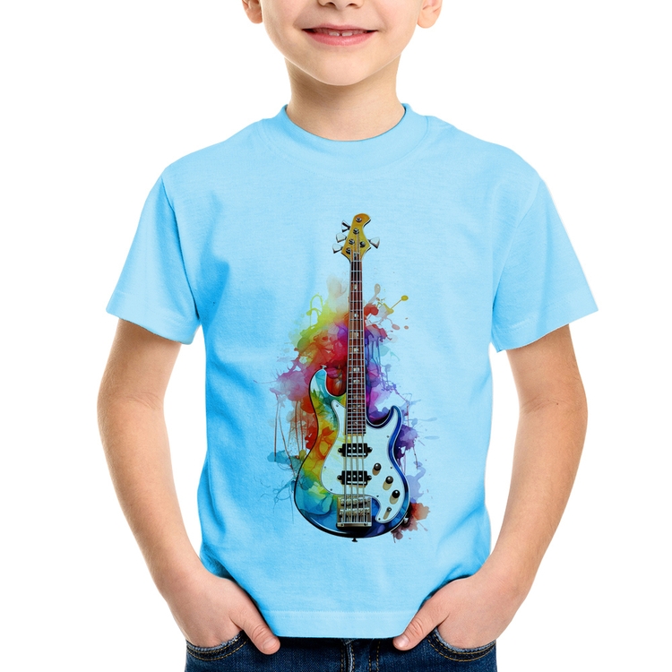 Camiseta Infantil Contra Baixo Watercolor - Azul Bebê