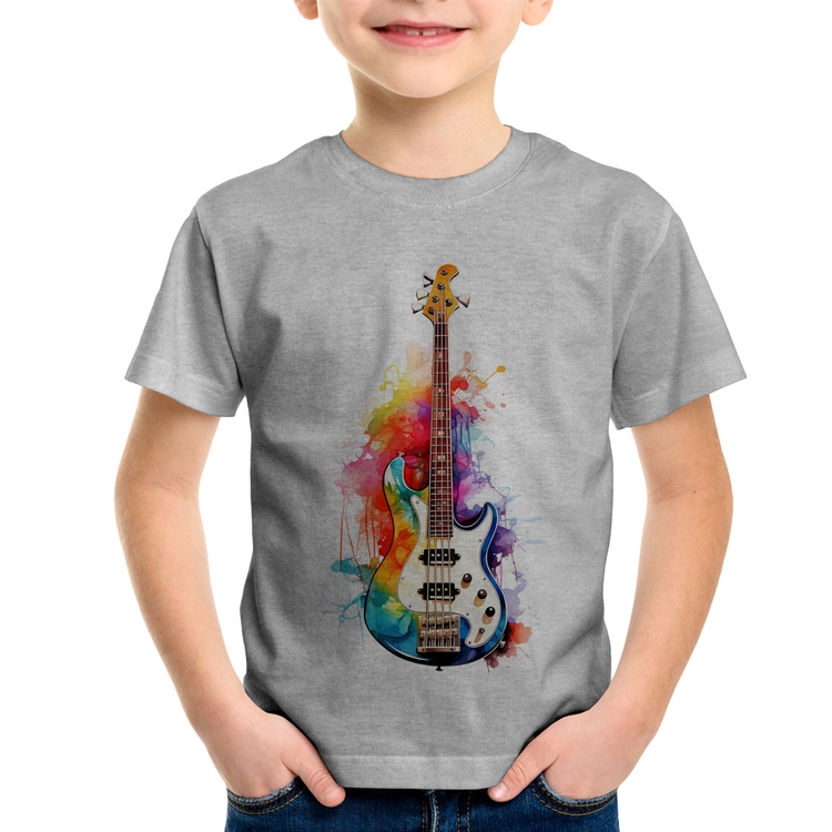 Camiseta Infantil Contra Baixo Watercolor - Cinza
