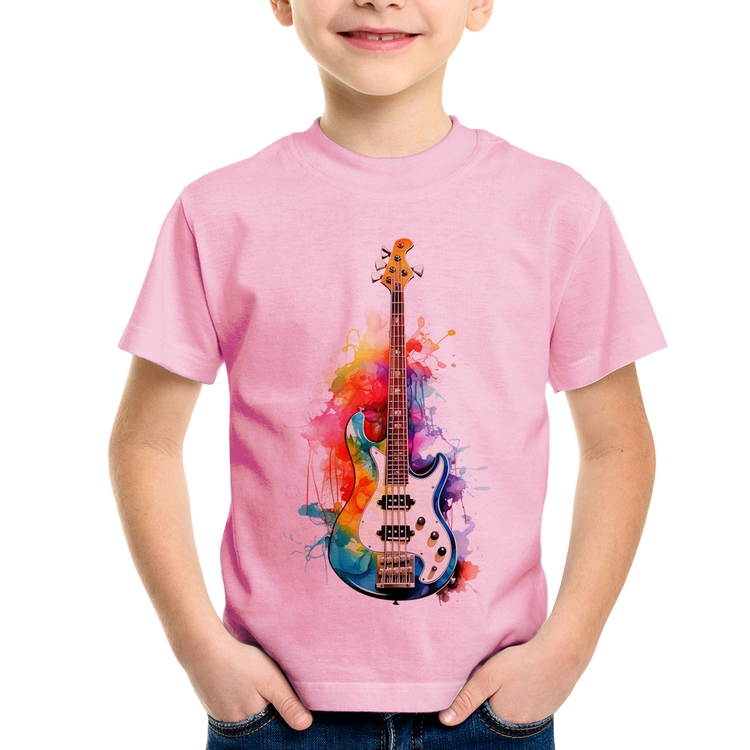 Camiseta Infantil Contra Baixo Watercolor - Rosa Bebê