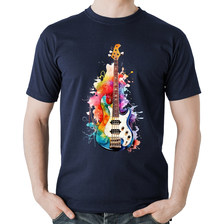 Camiseta Algodão Contra Baixo Watercolor - Marinho