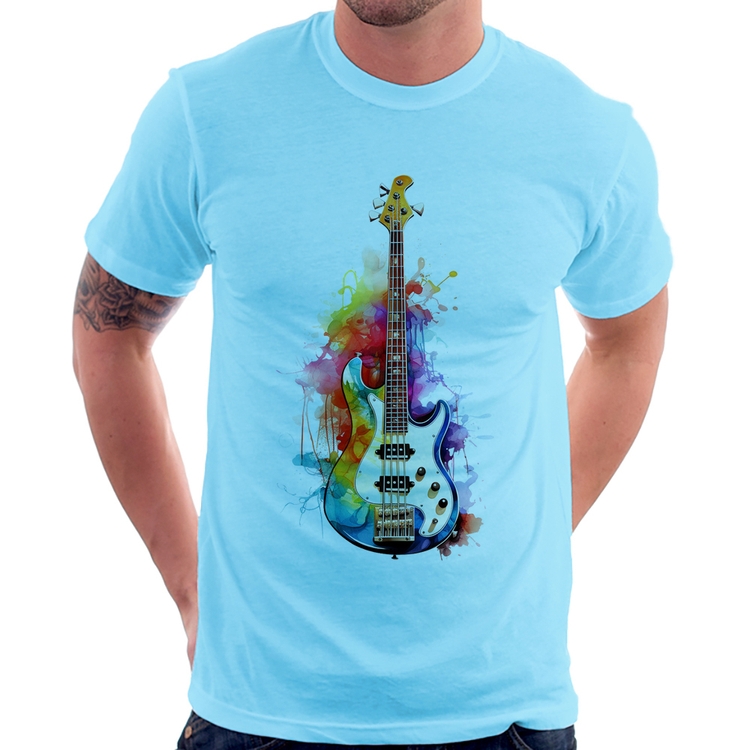 Camiseta Contra Baixo Watercolor - Azul Bebê