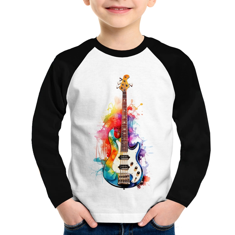 Camiseta Raglan Infantil Contra Baixo Watercolor Manga Longa