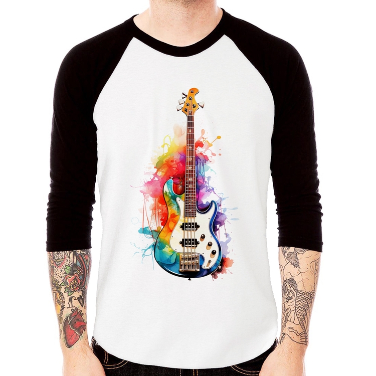 Camiseta Raglan Contra Baixo Watercolor Manga 3/4