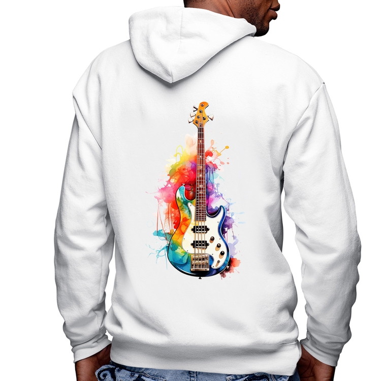 Blusa Moletom Contra Baixo Watercolor Masculina com Capuz e Zíper - Branca