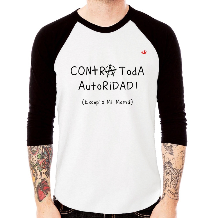 Camiseta Raglan Contra toda autoridad... excepto mi mamá Manga 3/4