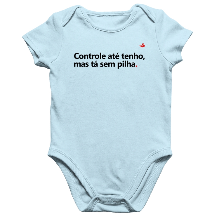 Body Bebê Algodão Controle até tenho, mas tá sem pilha - Azul Bebê