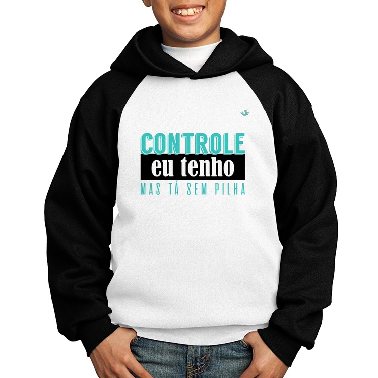 Moletom Infantil Controle eu tenho, mas tá sem pilha - Branco/Preto