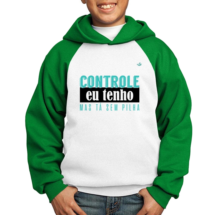 Moletom Infantil Controle eu tenho, mas tá sem pilha - Branco/Verde