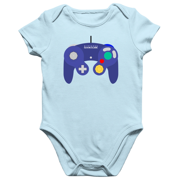 Body Bebê Algodão Controle Retrô Vídeo Game Gamepad - Azul Bebê
