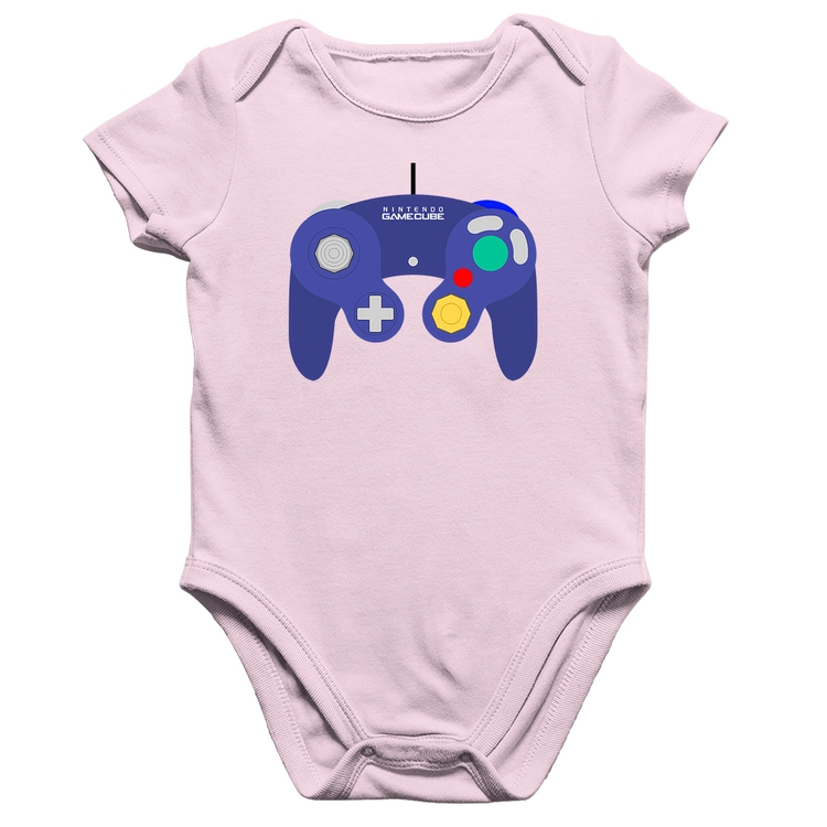 Body Bebê Algodão Controle Retrô Vídeo Game Gamepad - Rosa Bebê