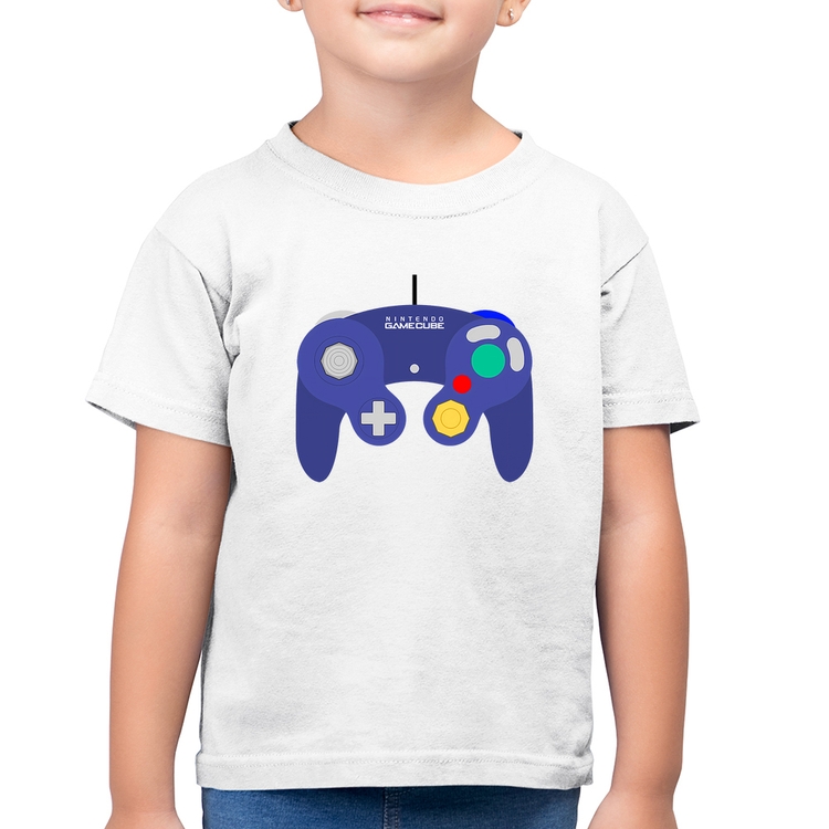 Camiseta Algodão Infantil Controle Retrô Vídeo Game Gamepad - Branca