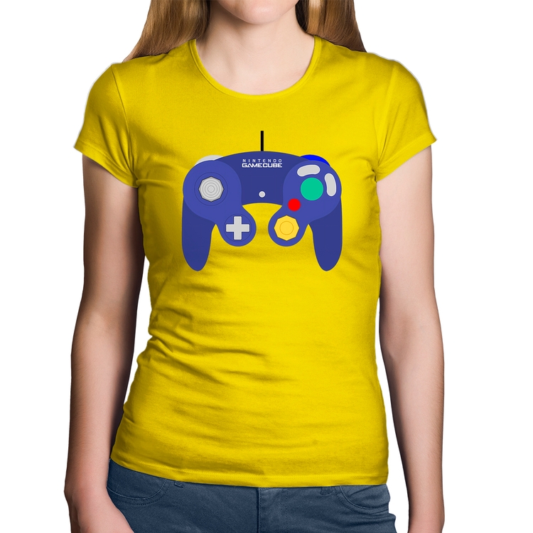 Baby Look Algodão Controle Retrô Vídeo Game Gamepad - Amarela