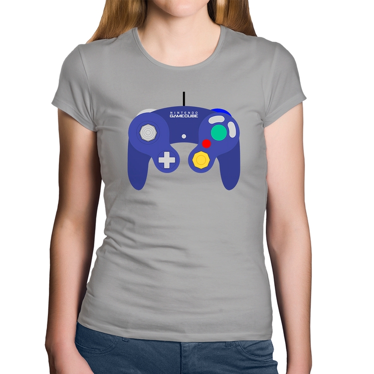 Baby Look Algodão Controle Retrô Vídeo Game Gamepad - Cinza