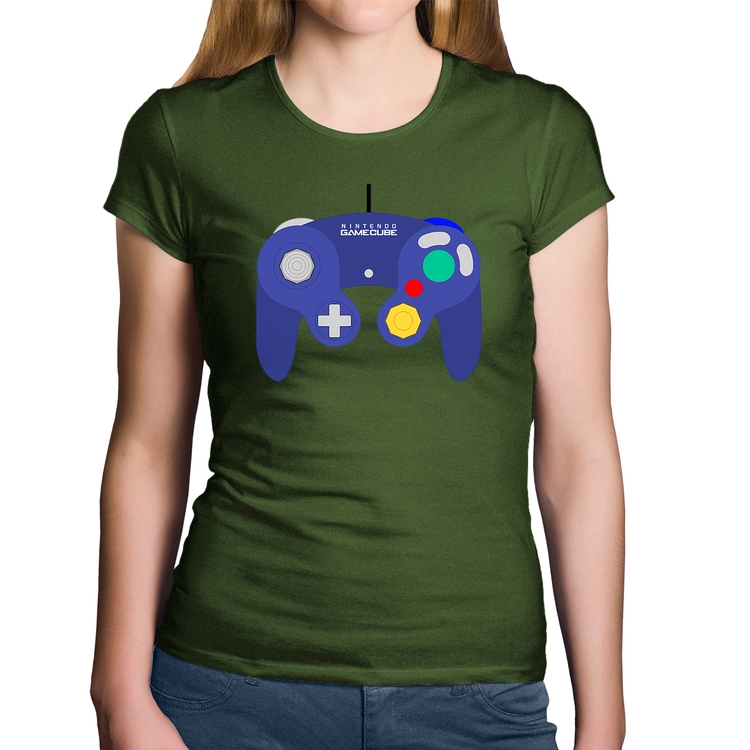 Baby Look Algodão Controle Retrô Vídeo Game Gamepad - Musgo