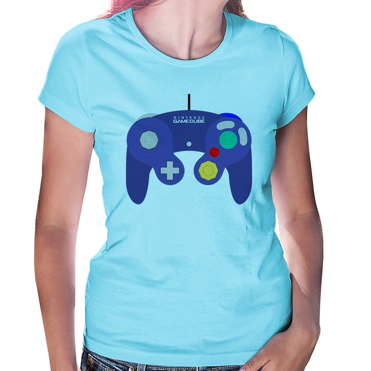 Baby Look Controle Retrô Vídeo Game Gamepad - Azul Bebê