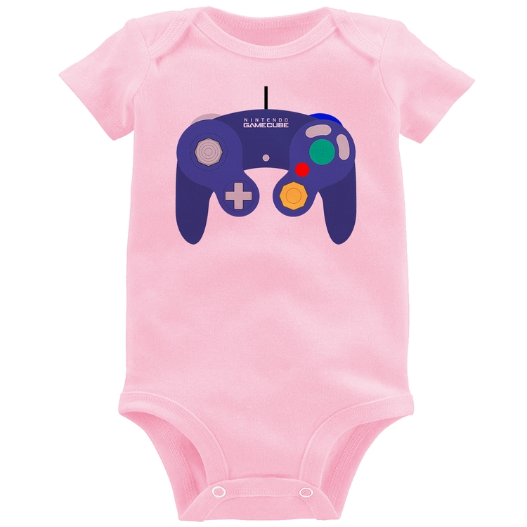 Body Bebê Controle Retrô Vídeo Game Gamepad - Rosa Bebê